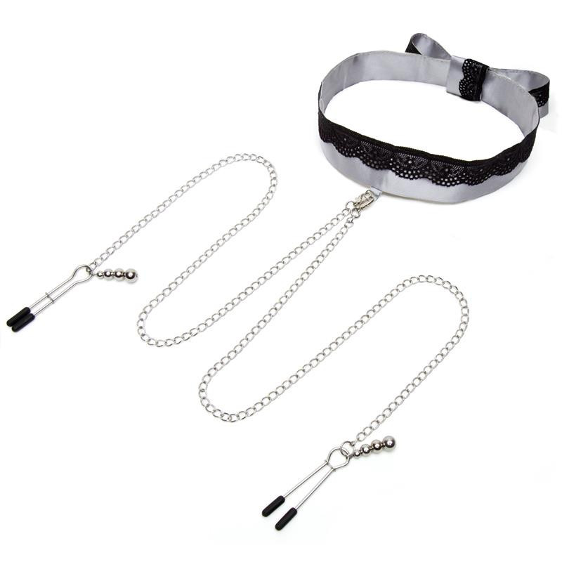 Fifty Shades Of Grey Satin And Lace Collar With Nipple Clamps