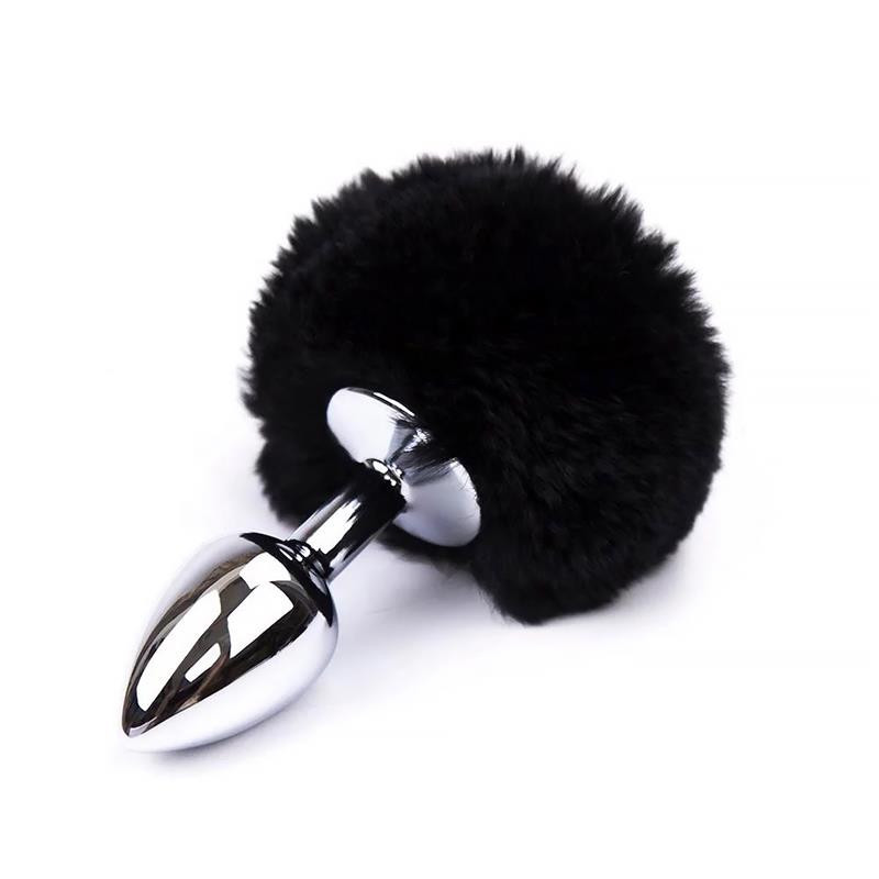 Butt Plug with Pompon Black
