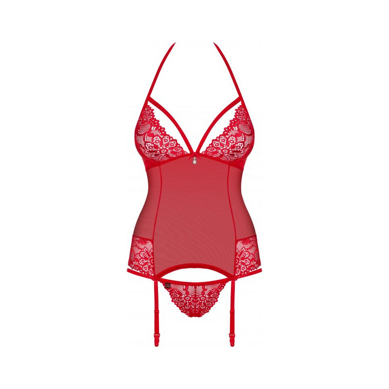 Эротический корсет и стринги с кружевом «Red Corset & Thong», Obsessive