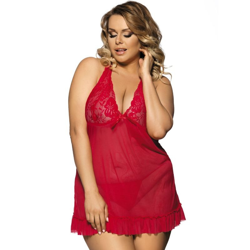 Subblime Queen Plus Red Babydoll Floral Motivs In Breasts