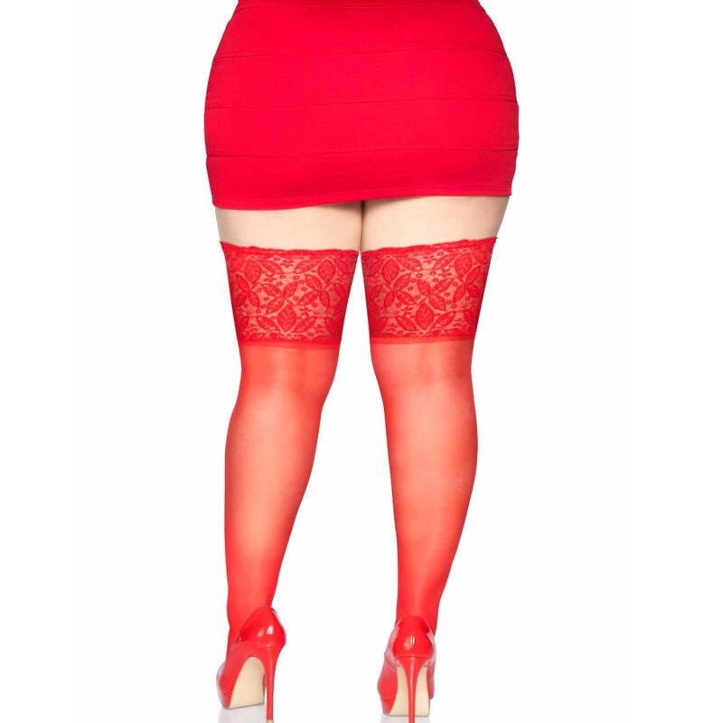 Красные чулки Plus Size Leg Avenue Stay Ups Sheer Thigh Up