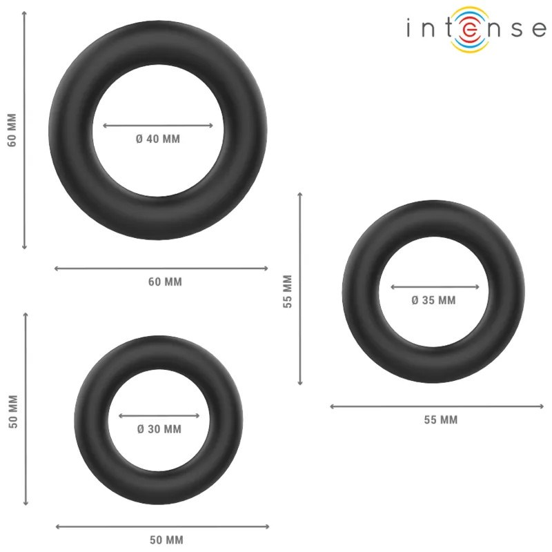 Silicone Penis Rings Intense - Hugh 3 pcs - Black