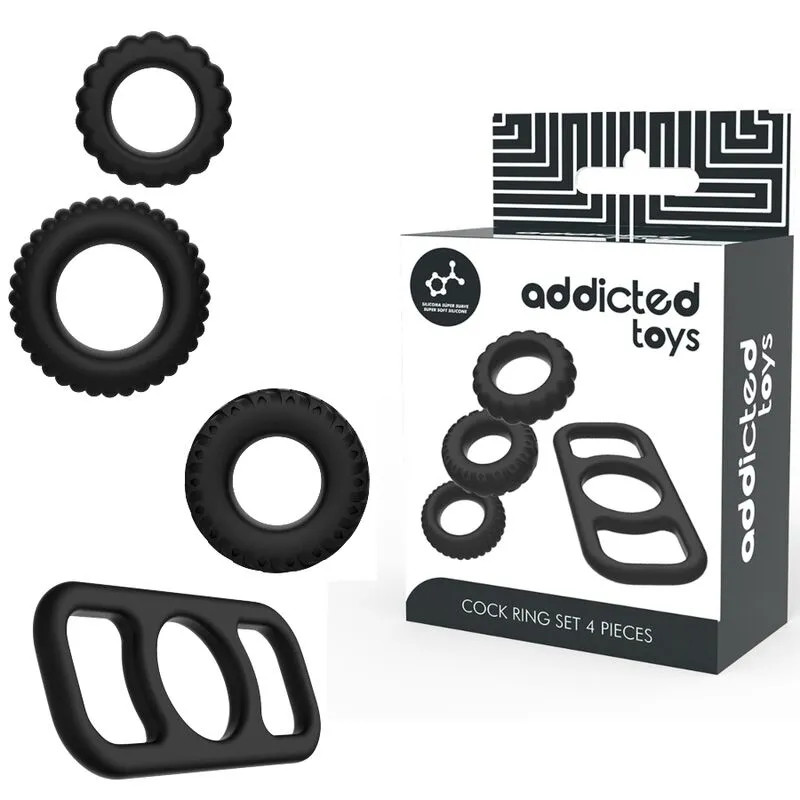 Cock Ring Set - 4 Pieces - Black