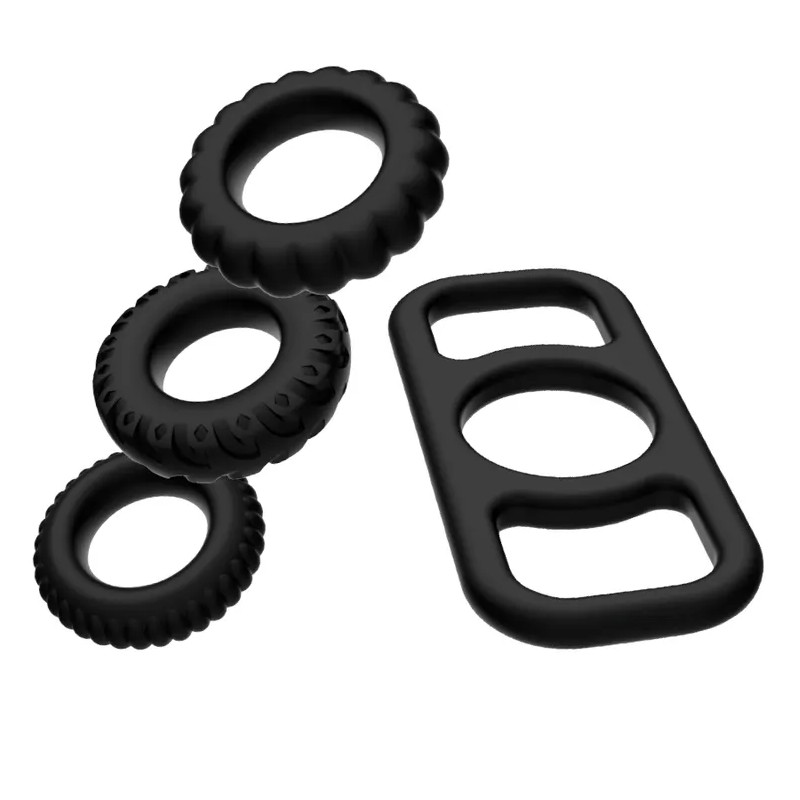 Cock Ring Set - 4 Pieces - Black