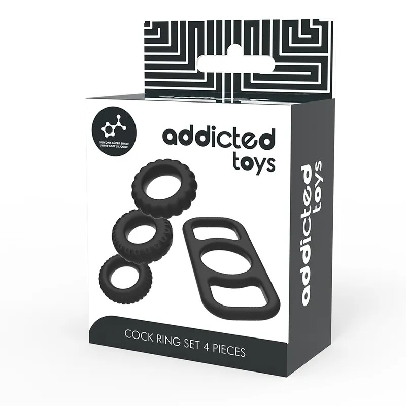 Cock Ring Set - 4 Pieces - Black