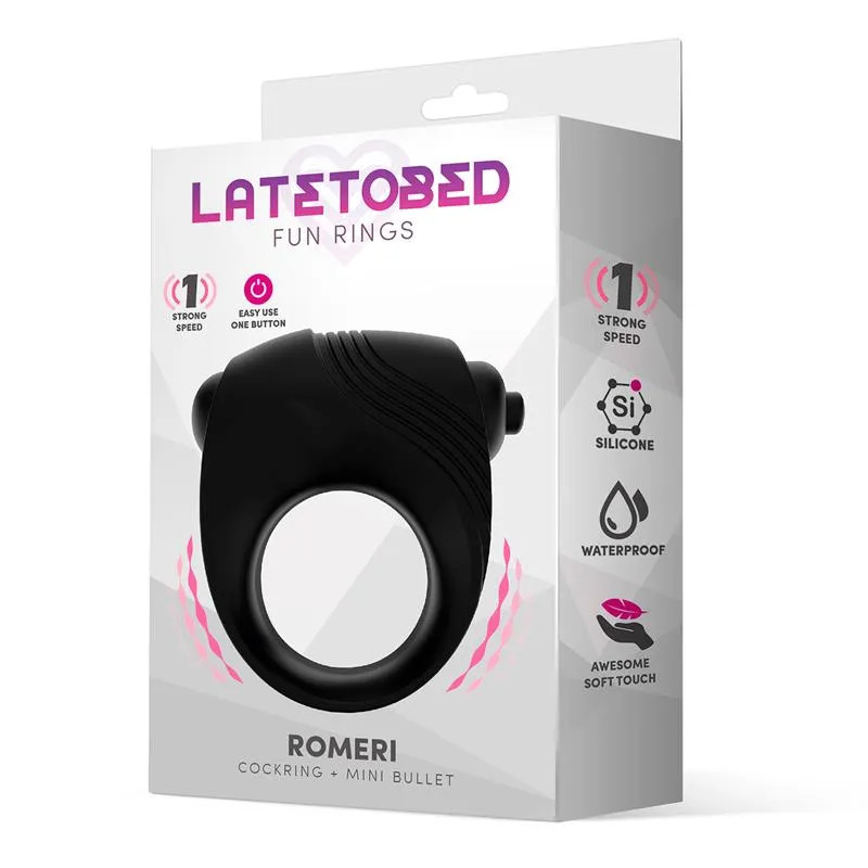 Vibrating Penis Ring & Bullet Latetobed - Black
