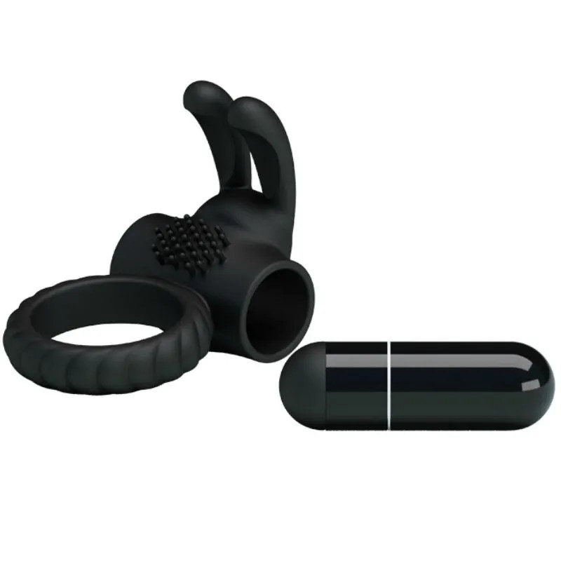 Vibrating Penis Ring & Rabbit Pretty Love - Black