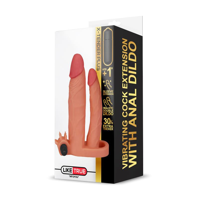 X-Tender Plus Extension Penis Sleeve with Vibrating Bullet and Anal Dildo