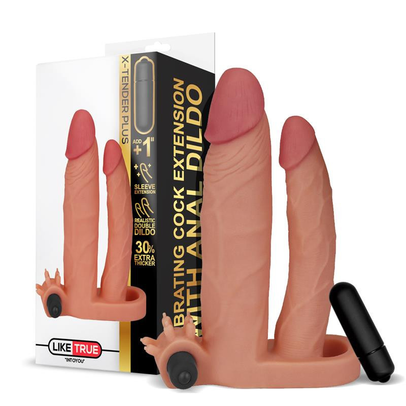 X-Tender Plus Extension Penis Sleeve with Vibrating Bullet and Anal Dildo