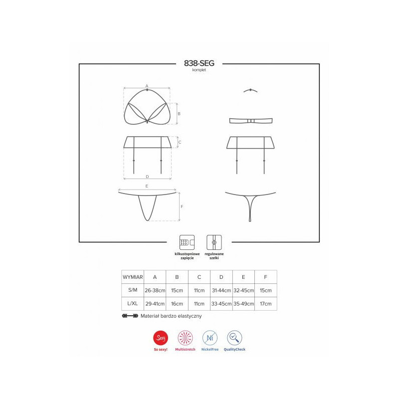 Pesukomplekt Obsessive - 838-SEG-3 - S / M